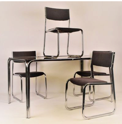Chrome chair in gray fabric, Italy 1970s