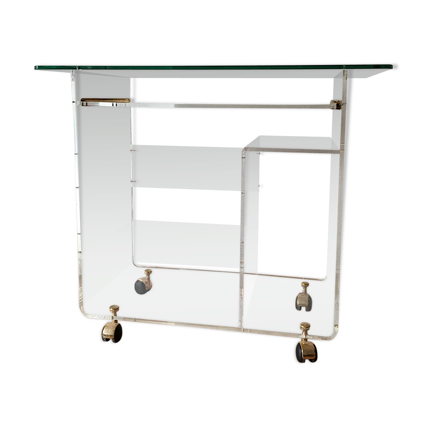 Plexiglas desk and vintage glass