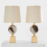 Pair of ceramic and brass lamps by Philippe Barbier, 1970s