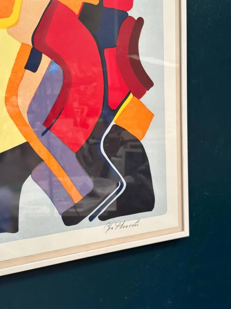 Original Swedish Colour Lithograph – “Composition” by Bo Thorén – Signed – Vintage & Framed