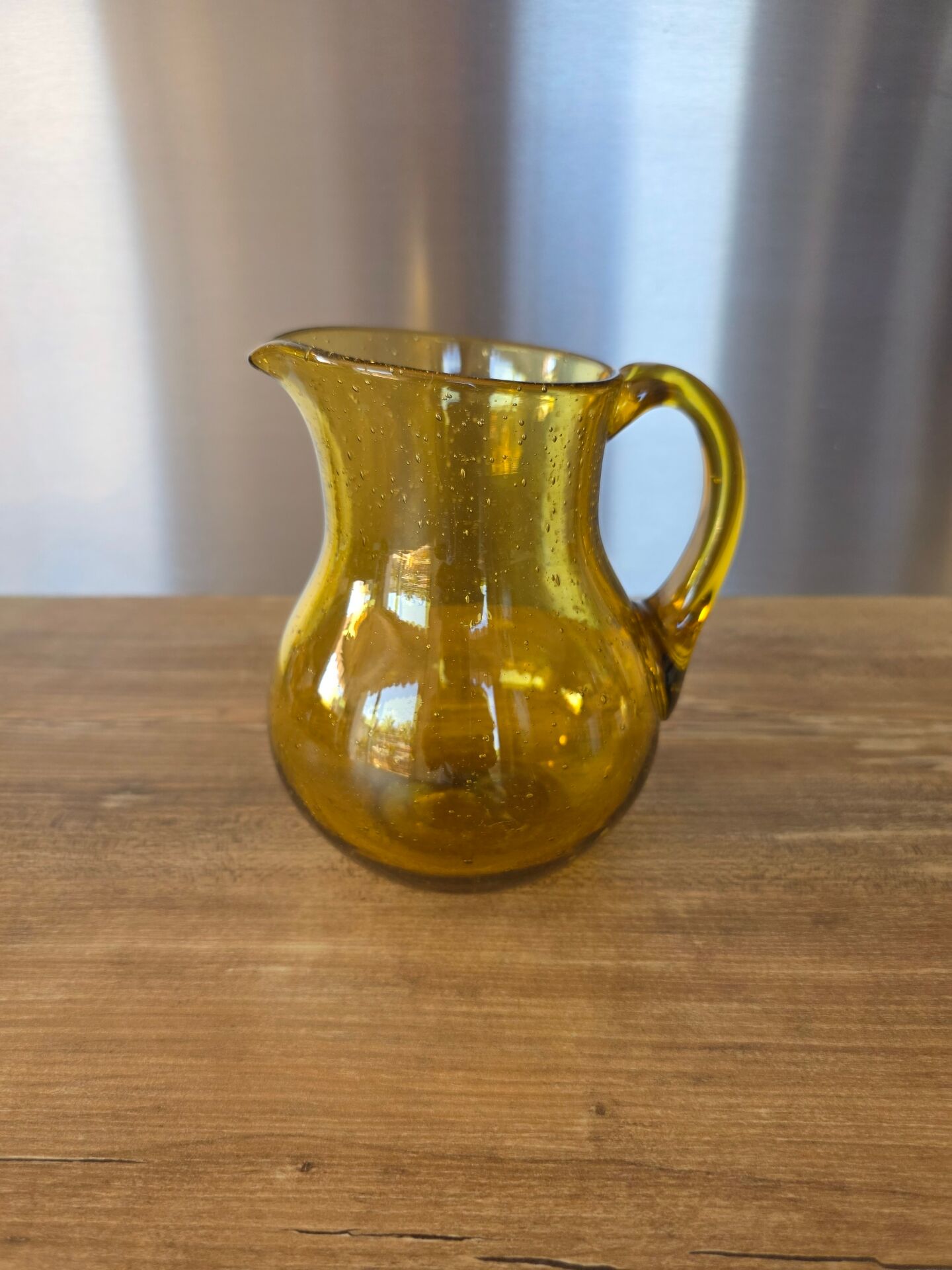 Jug / Glass Bullied Pitcher Biot Yellow Amber Honey Signed