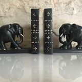 Wooden elephant bookends blackened around 1930
