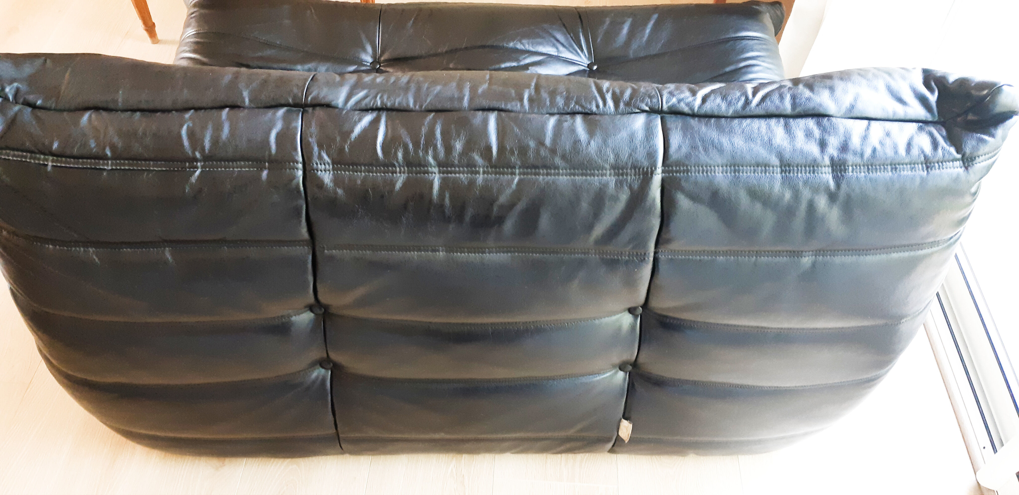2-seater black leather Togo sofa by Michel Ducaroy for Ligne Roset in 1973