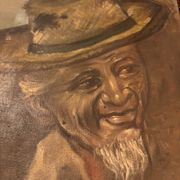 Old Table Oil on Canvas: Portrait of a Man in a Hat