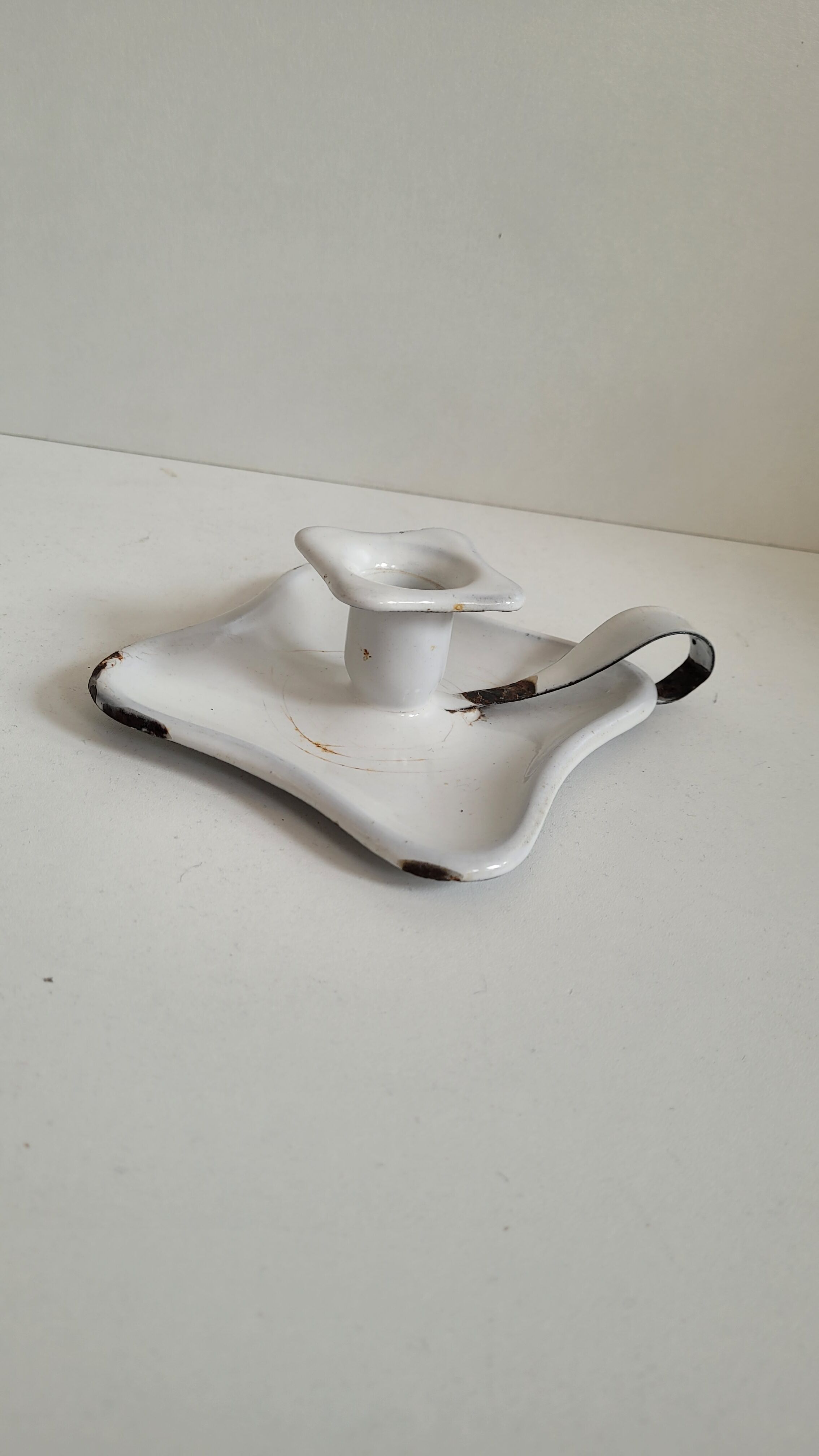 Square white enamel candle holder