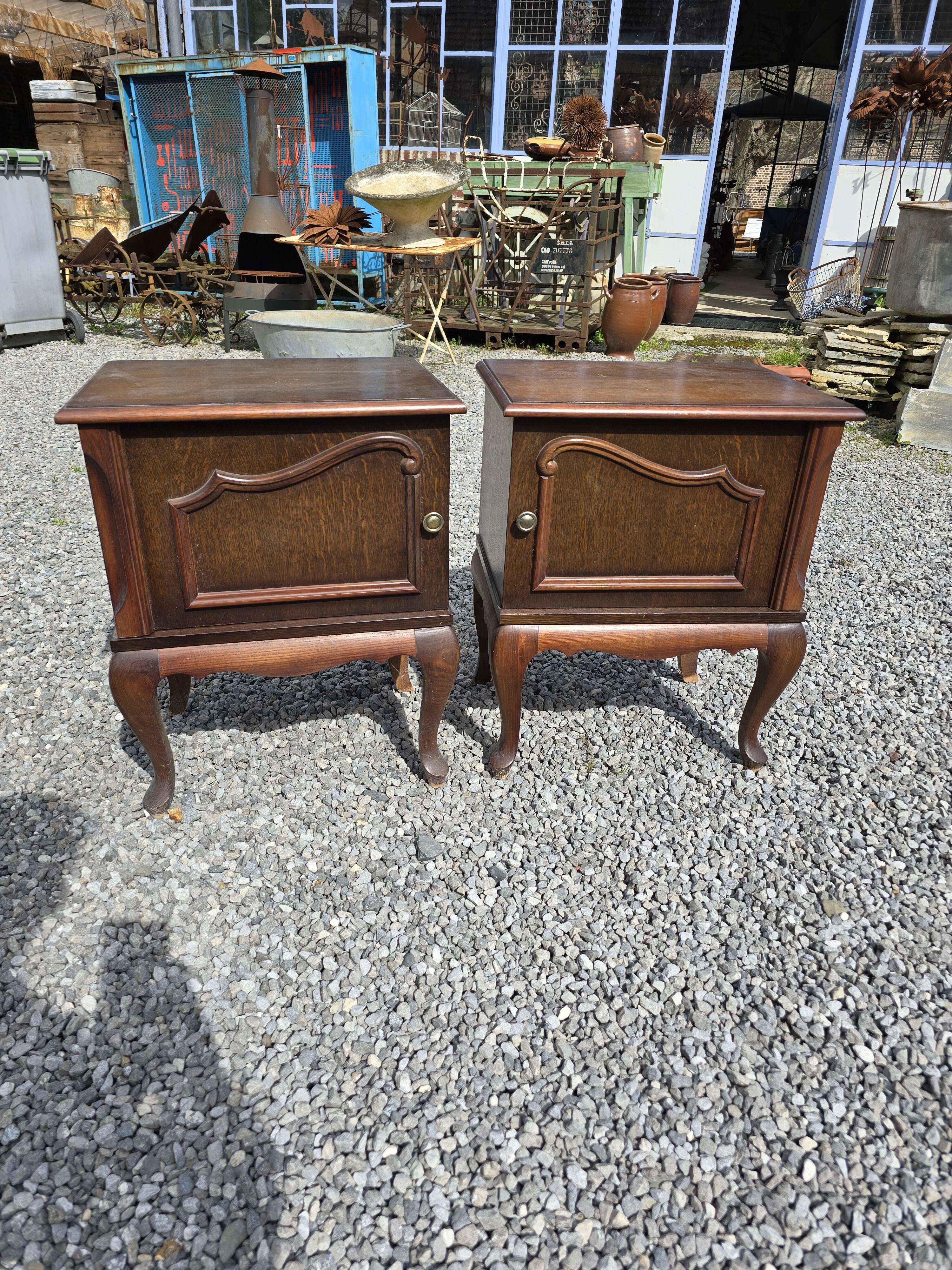 Pair of Louis XV style oak bedside tables