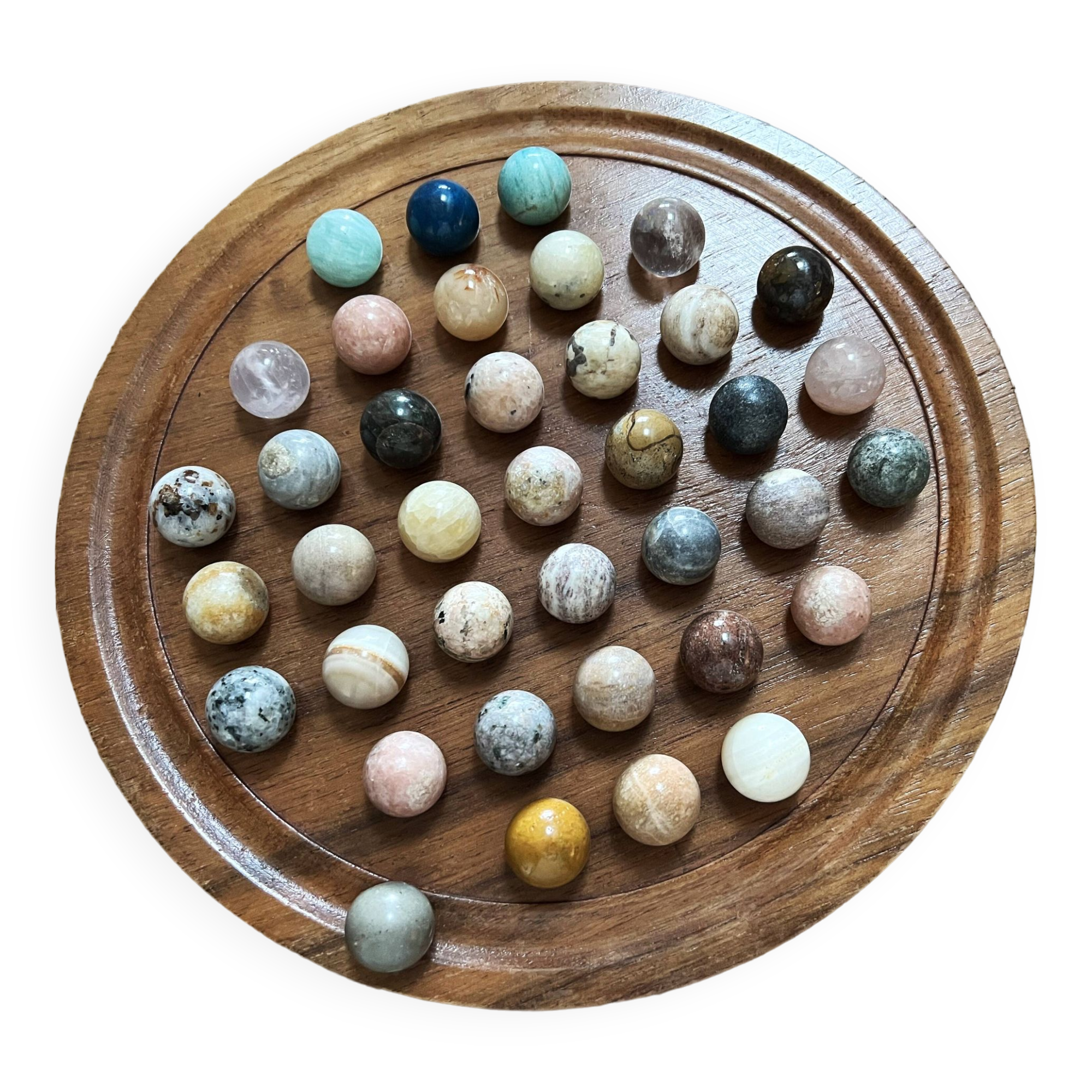 Solitaire game in Rosewood wood and 38 semi-precious stones