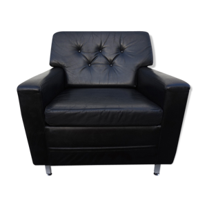 fauteuil club en cuir noir vintage par Profilia