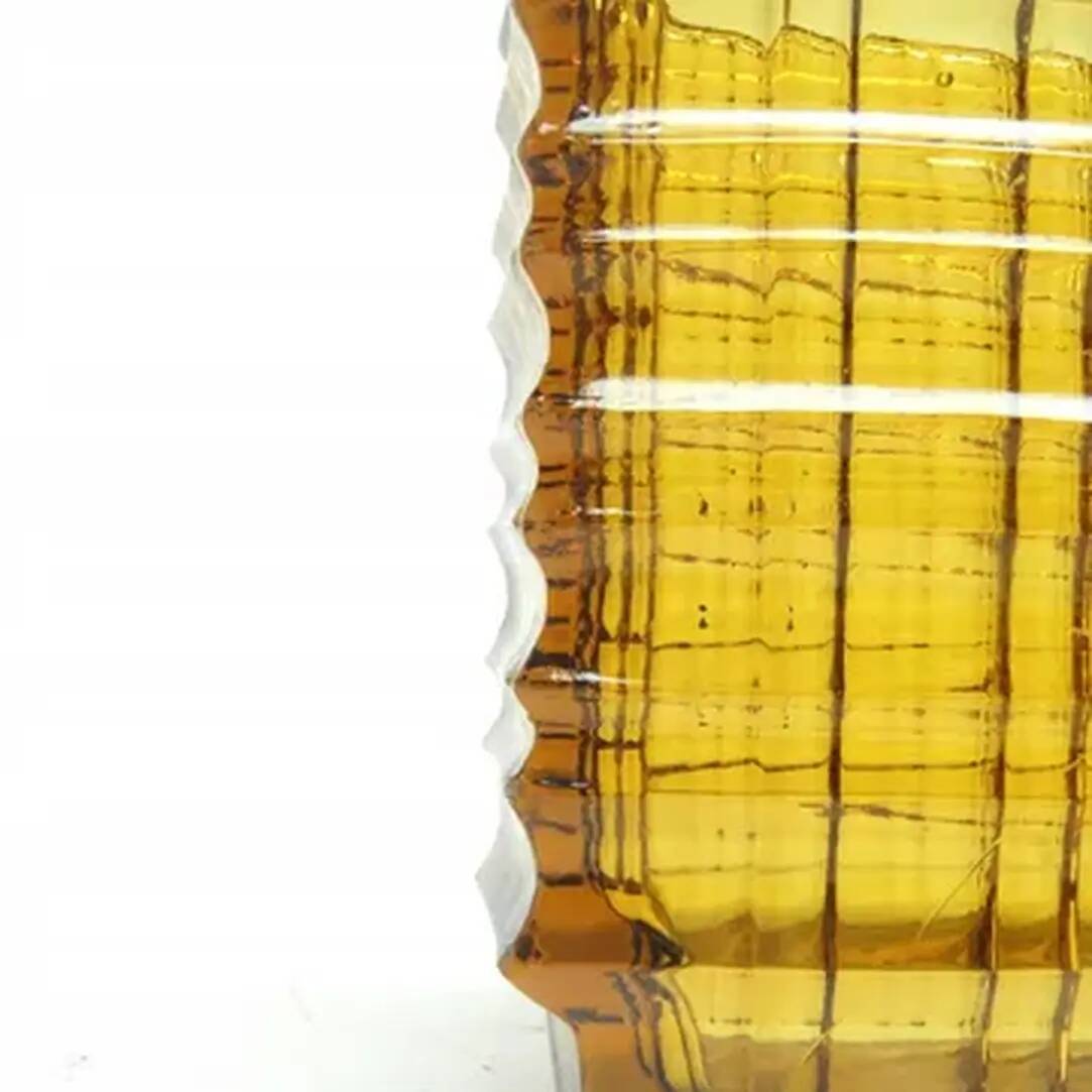 Optical vase, mid-century modern, yellow glass, designed by J. Drost, Ząbkowice, Poland, 1970s