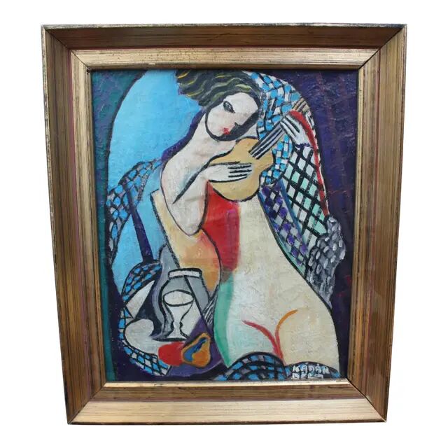 Modern Hungarian oil painting from the 1930s, tribute to Béla Kádár, nude female frame.