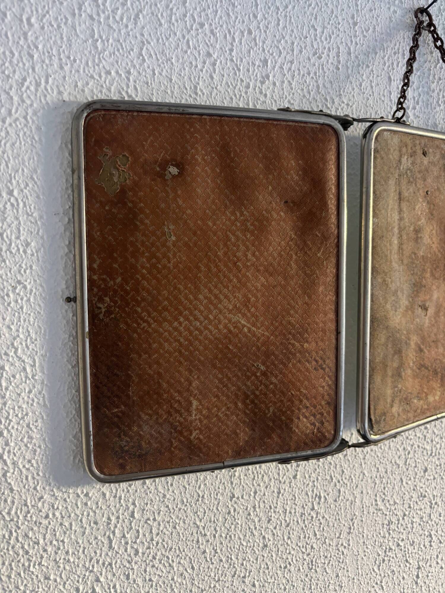 Vintage 1950 triptych mirror barber beveled crystal hairdresser - 25 x 59 cm