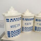 Lot of 6 spice boxes earthenware decoration lustucru checkerboard pattern
