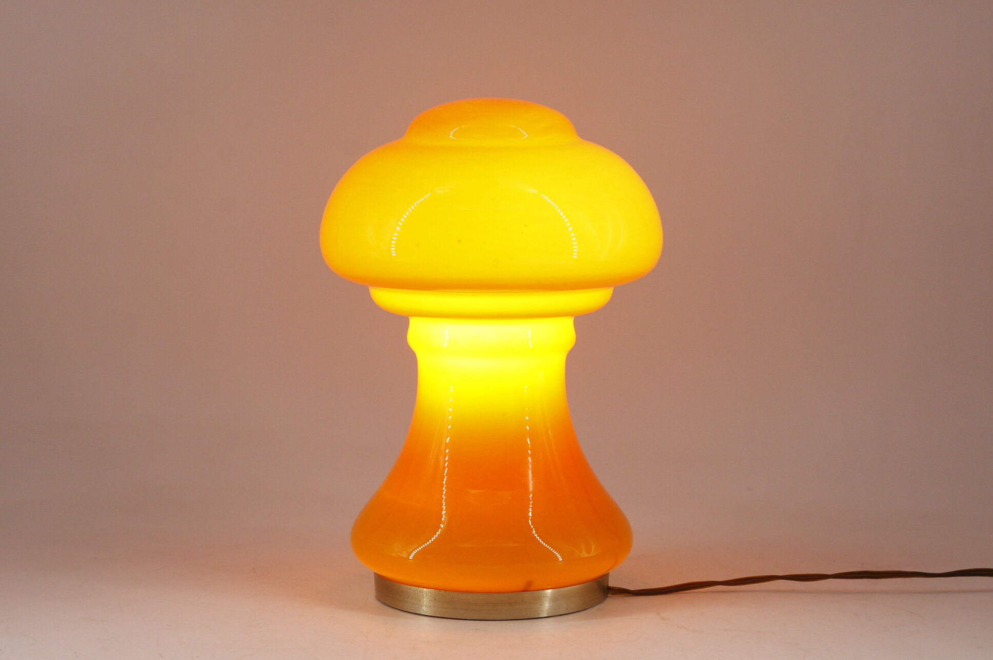 2 table lamp mushroom glass orange France 60s.