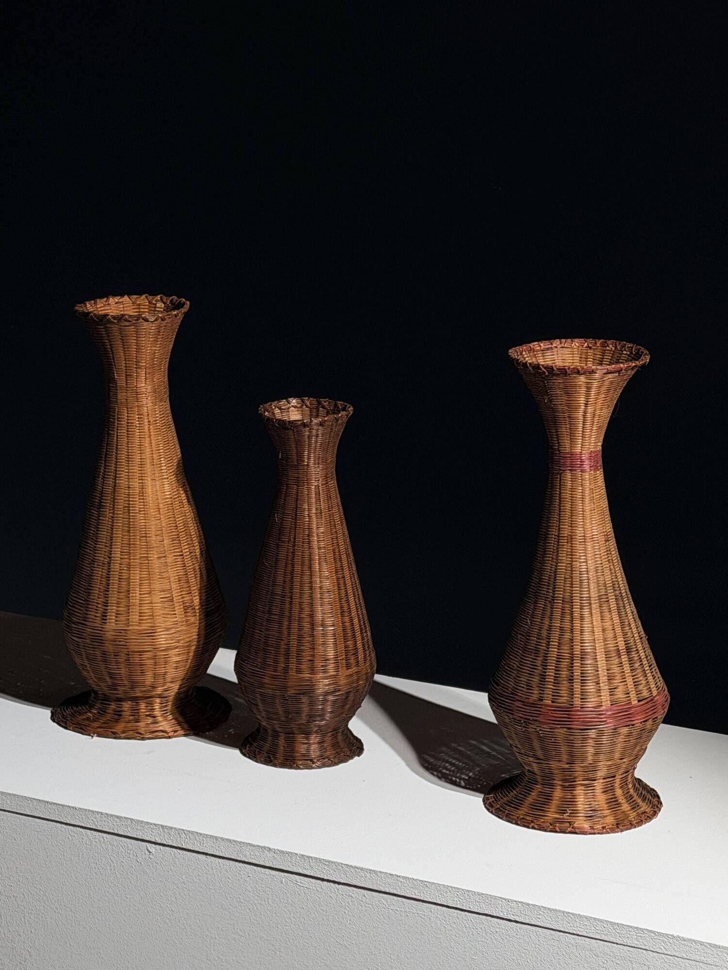 Set of three wicker vases – French folk art, circa 1950