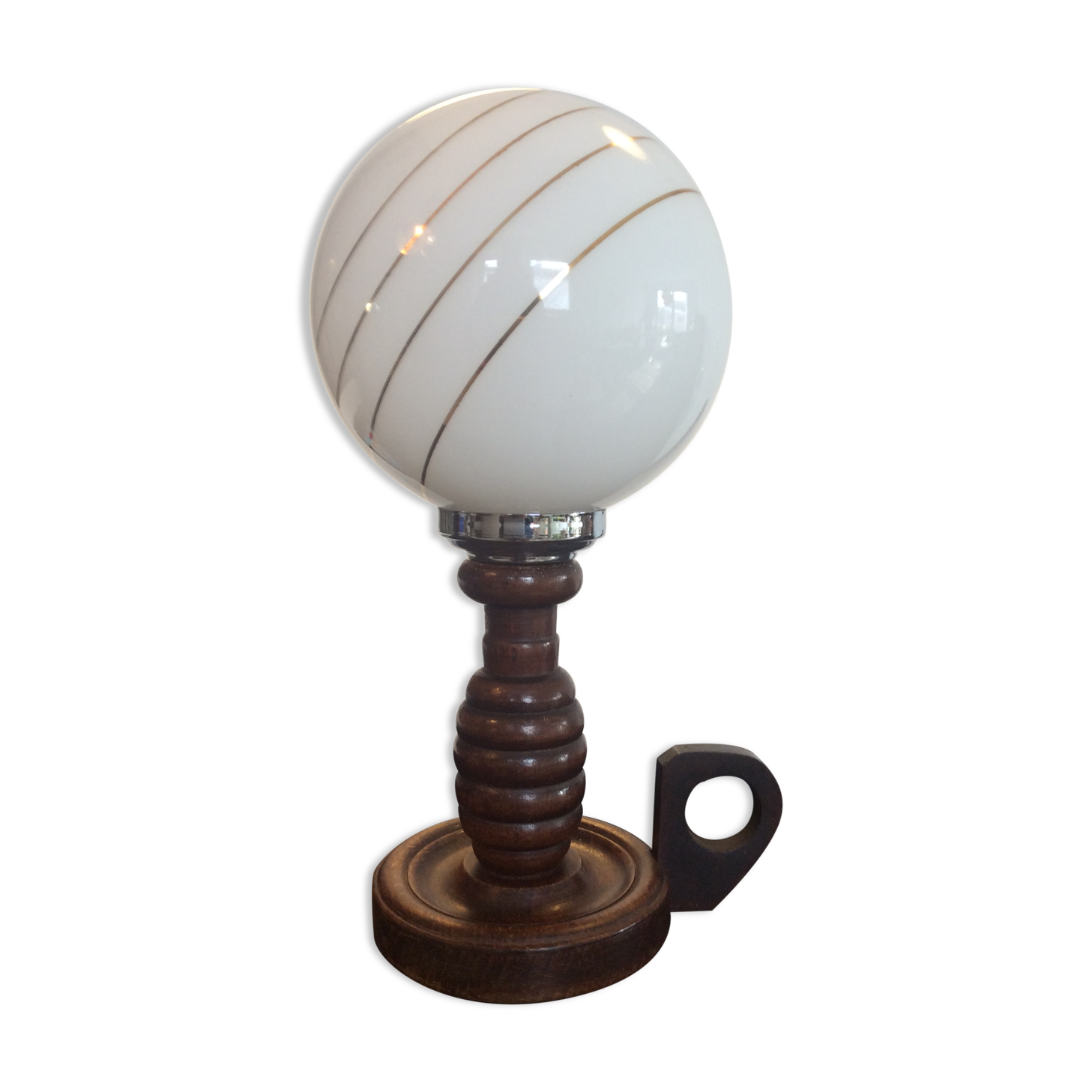 Scandinavian lamp in wood and opaline years 60-70