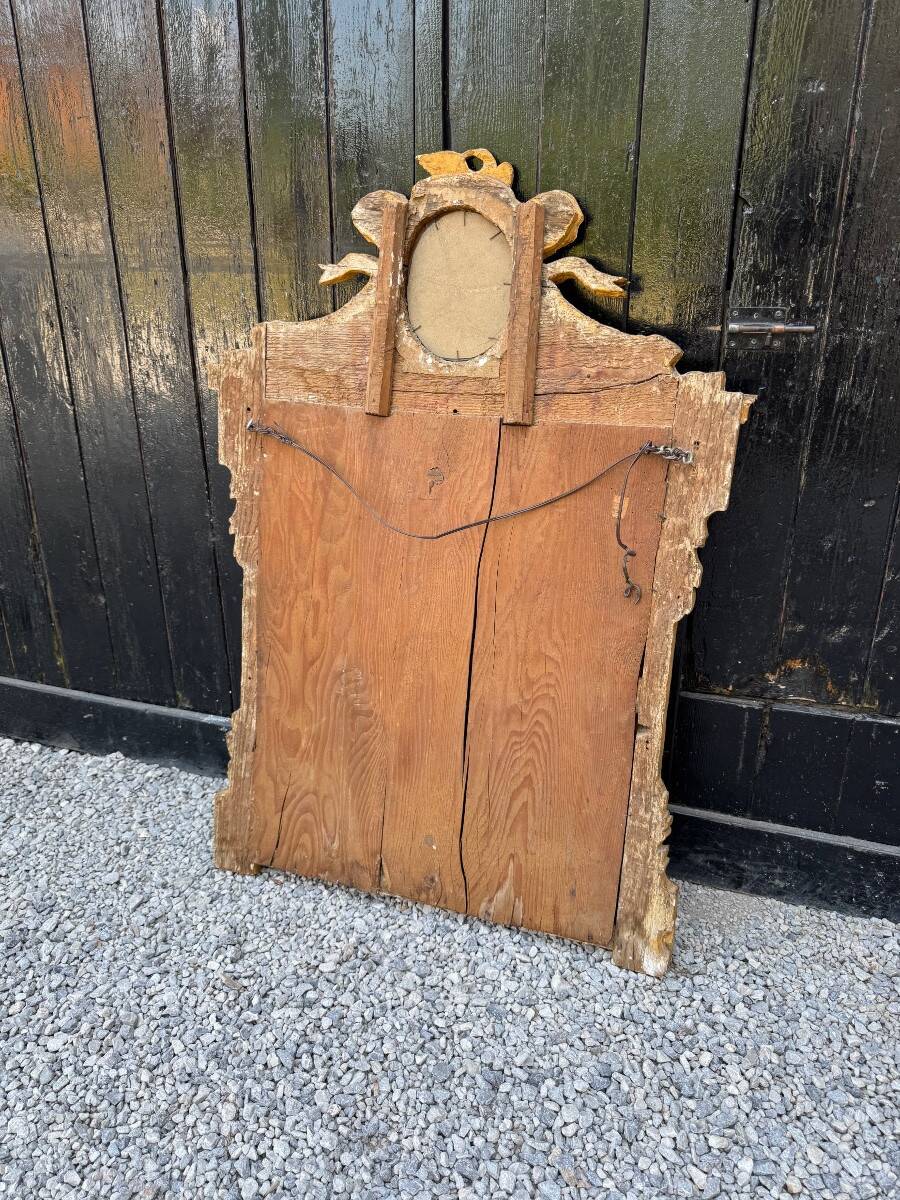 Large Mirror with Entwined Doves, Louis XVI, Gilded and Painted Wood, 18th Century