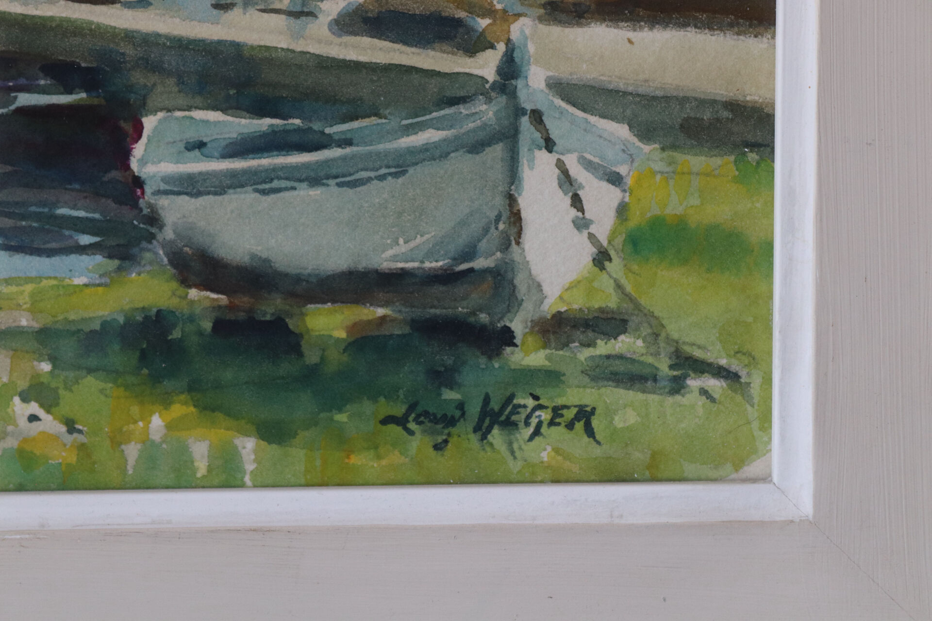 Watercolour painting "Trawlers at Anchor – Port-Vendres" signed Loui