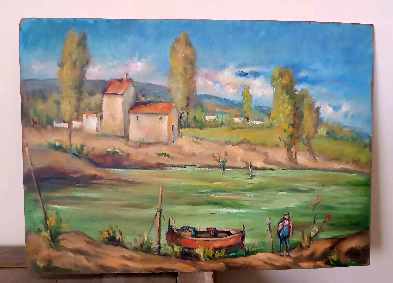 Tuscan landscape painting oil on panel signed