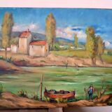 Tuscan landscape painting oil on panel signed