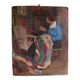 Oil on panel woman weaver