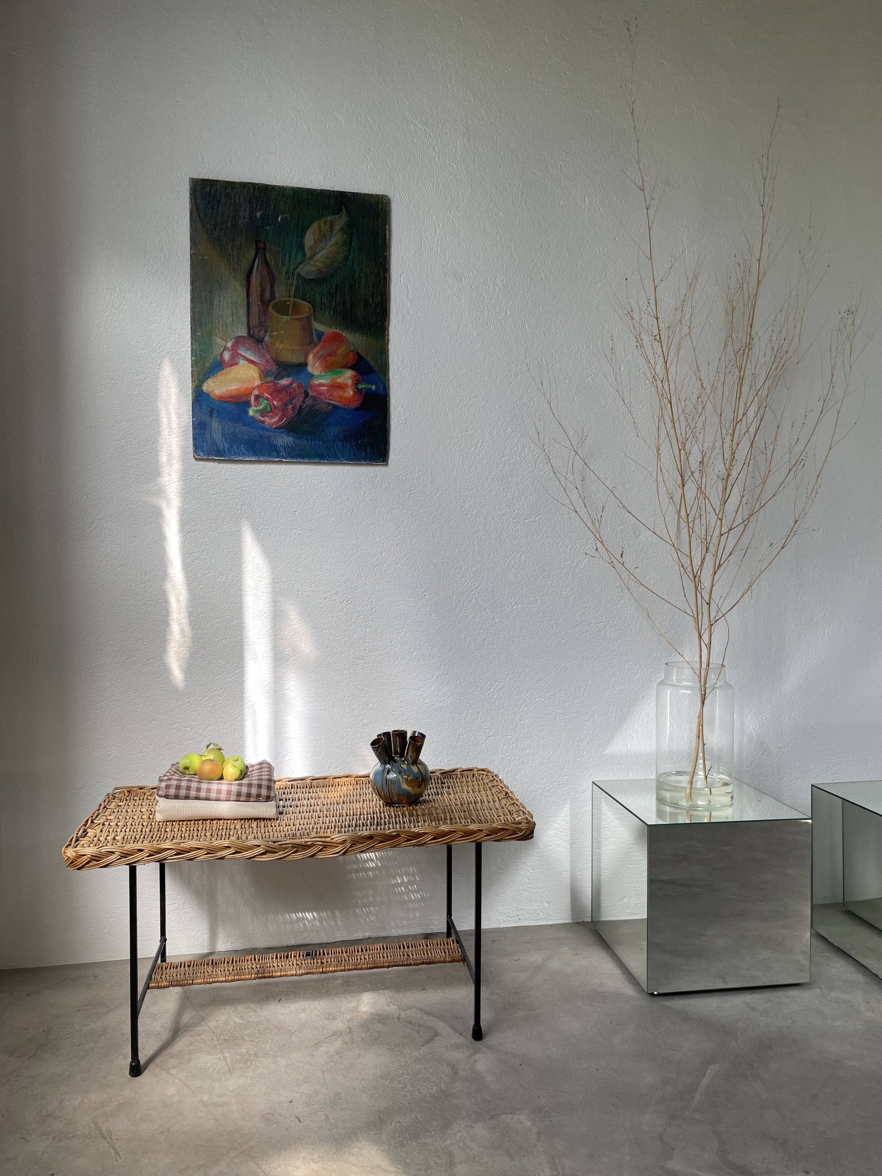 Woven wicker and metal coffee table 1960