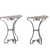 Pair of half-moon shaped console tables. Work of art craftsmanship.