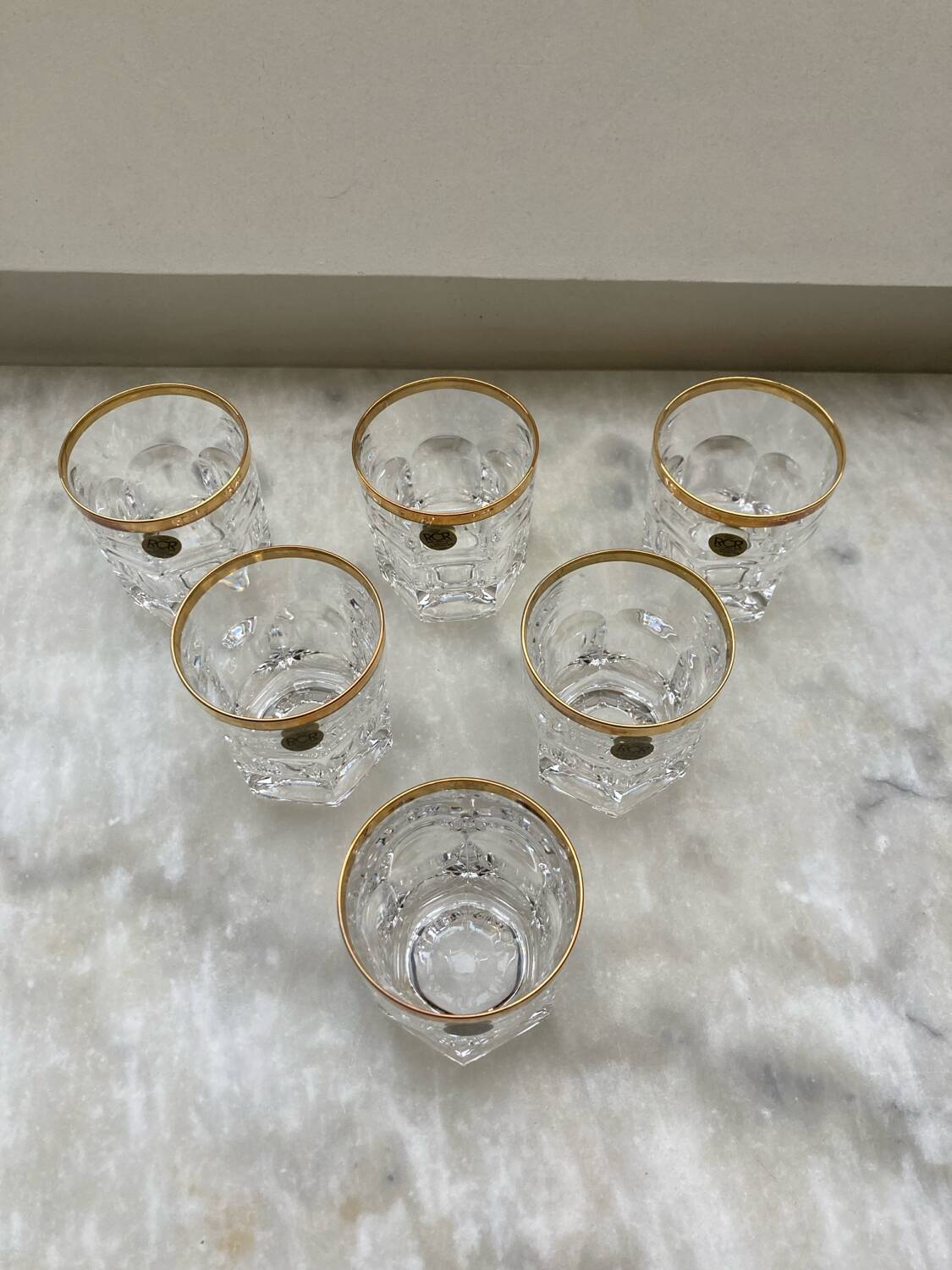Set of 6 RCR lead crystal whisky glasses, 24% ABV, Italy