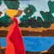 Original Swedish Oil on Panel – "Female Figures by a Stream", attributed to Lars Norrman – Signed – Vintage and Framed – 38 × 74 cm (15 × 29.1 inches)