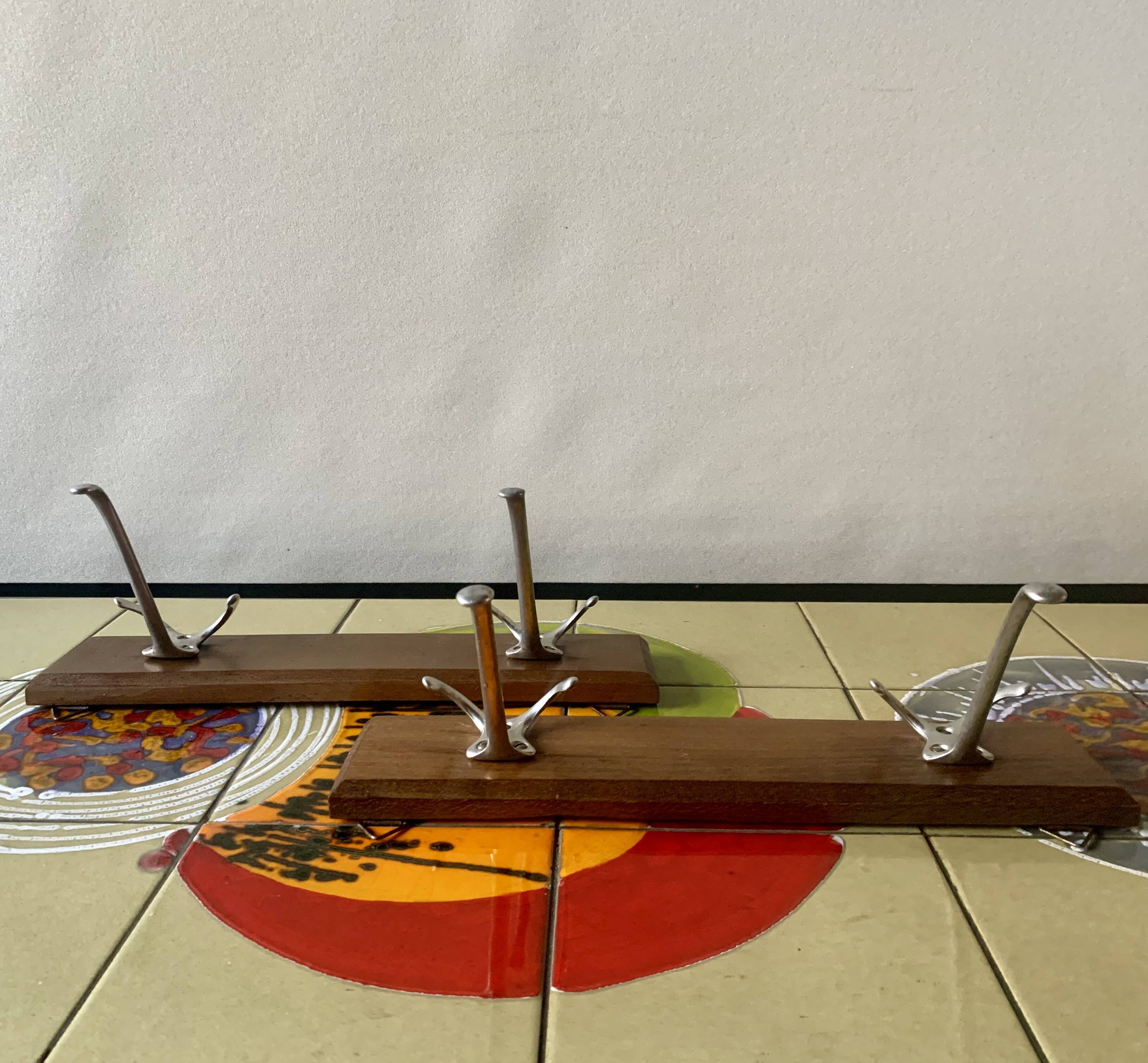 Pair of vintage wooden wall coat racks - double coat hook