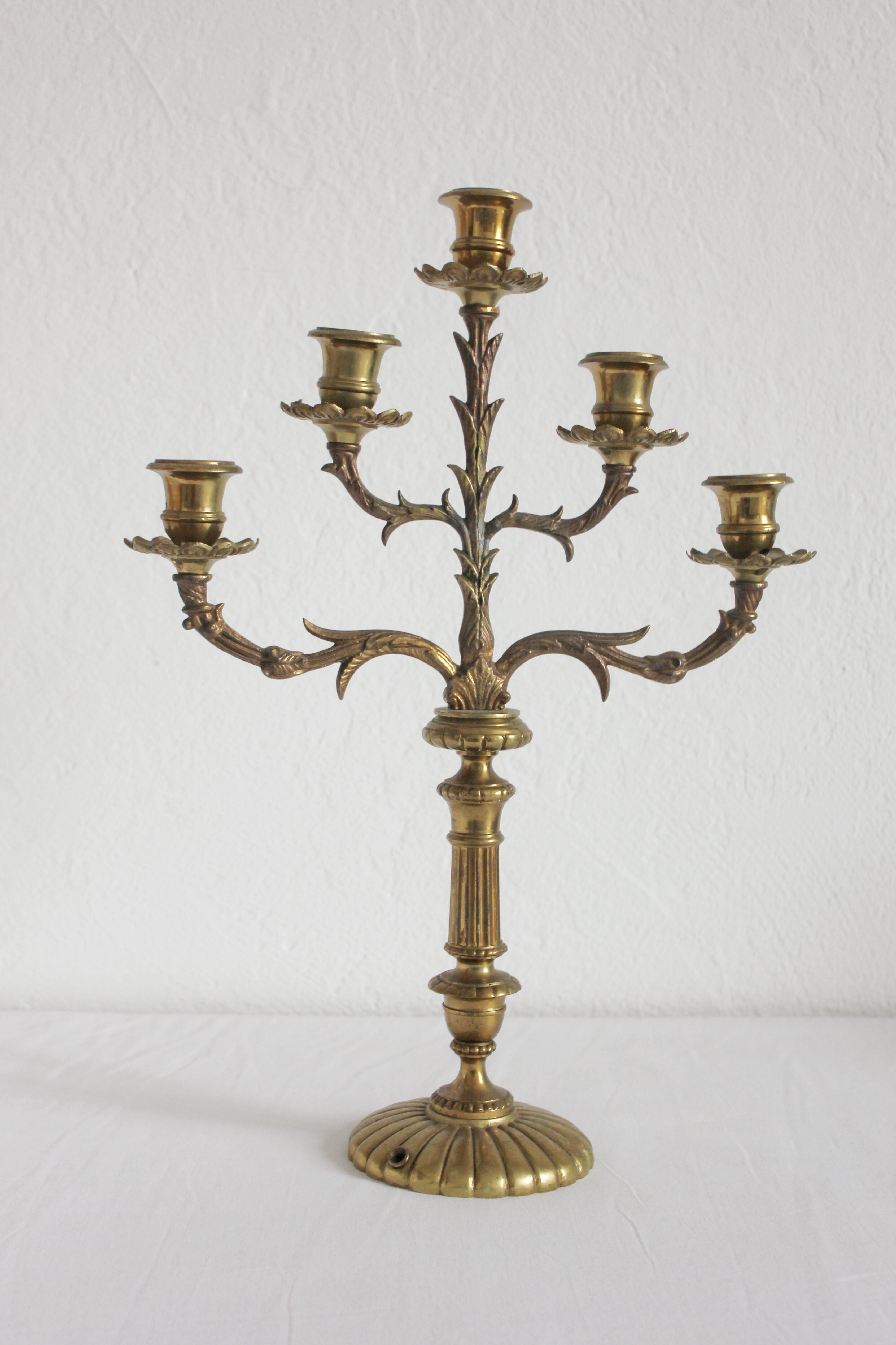 Vintage gilded brass 5-spoke chandelier