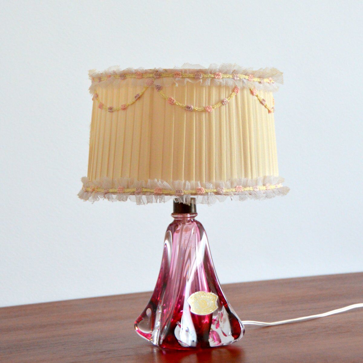 Crystal Table Lamp Val St-Lambert Belgium Vintage 1960s