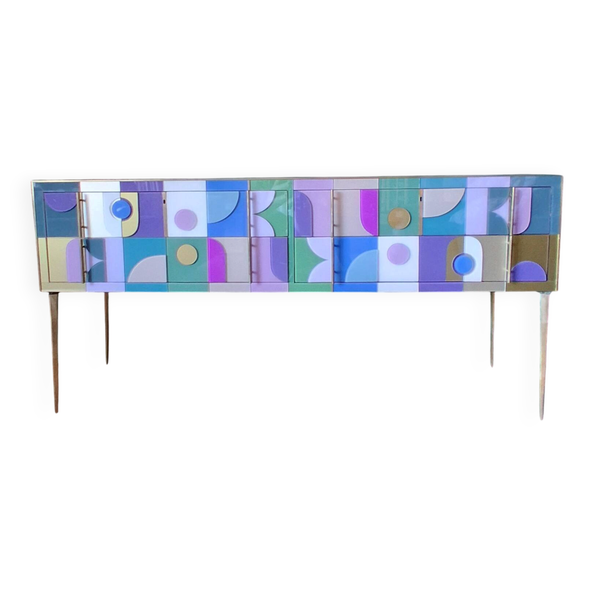 Coloured Murano glass and brass sideboard - 4 drawers