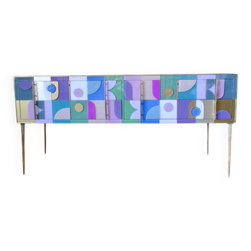 Coloured Murano glass and brass sideboard - 4 drawers