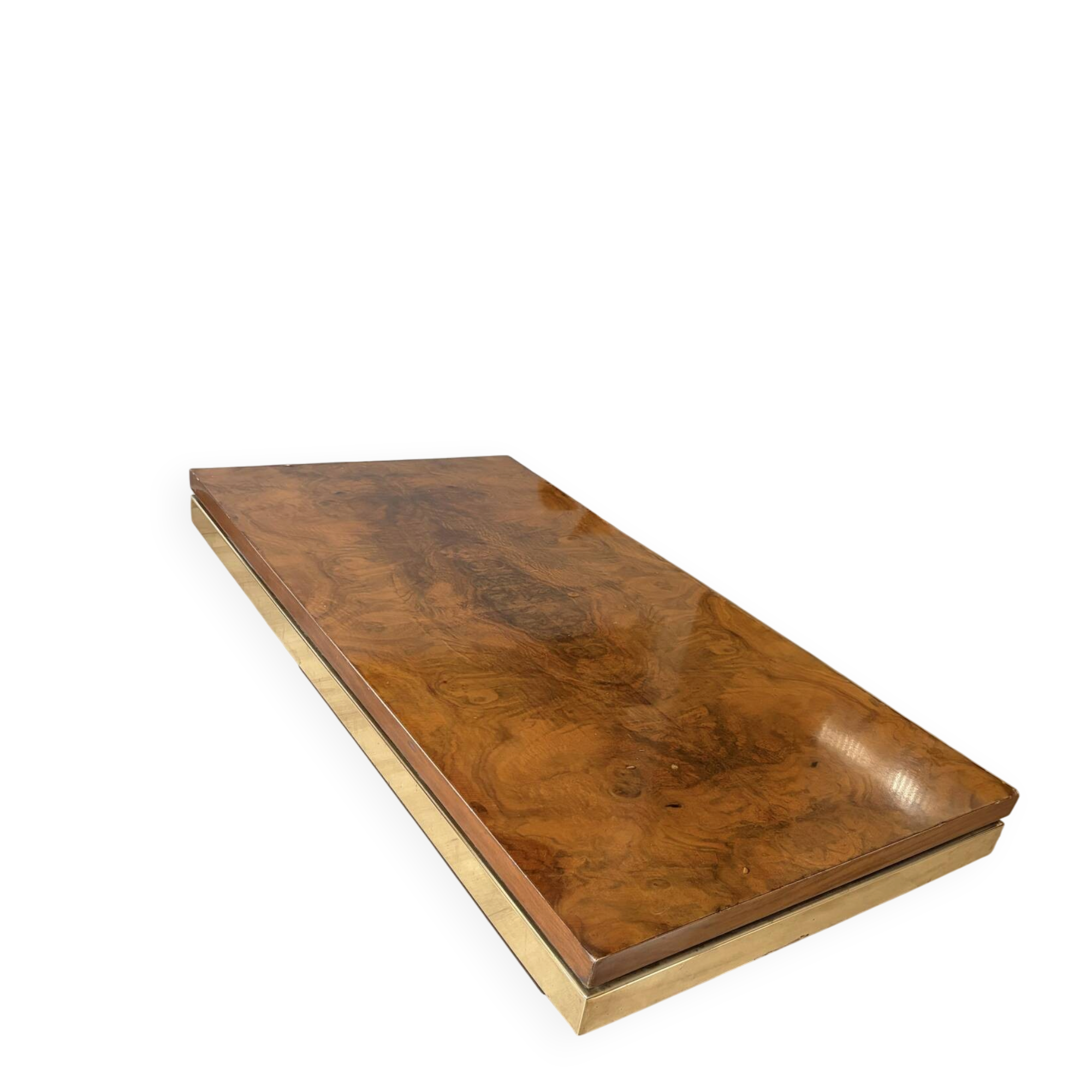 Elm burl coffee table and brass 70s Roche Bobois