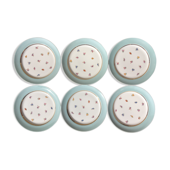 Sky blue porcelain dessert plates pattern flowers