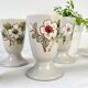 5 vintage stoneware Mazagrans with floral pattern Made in Korea 1980