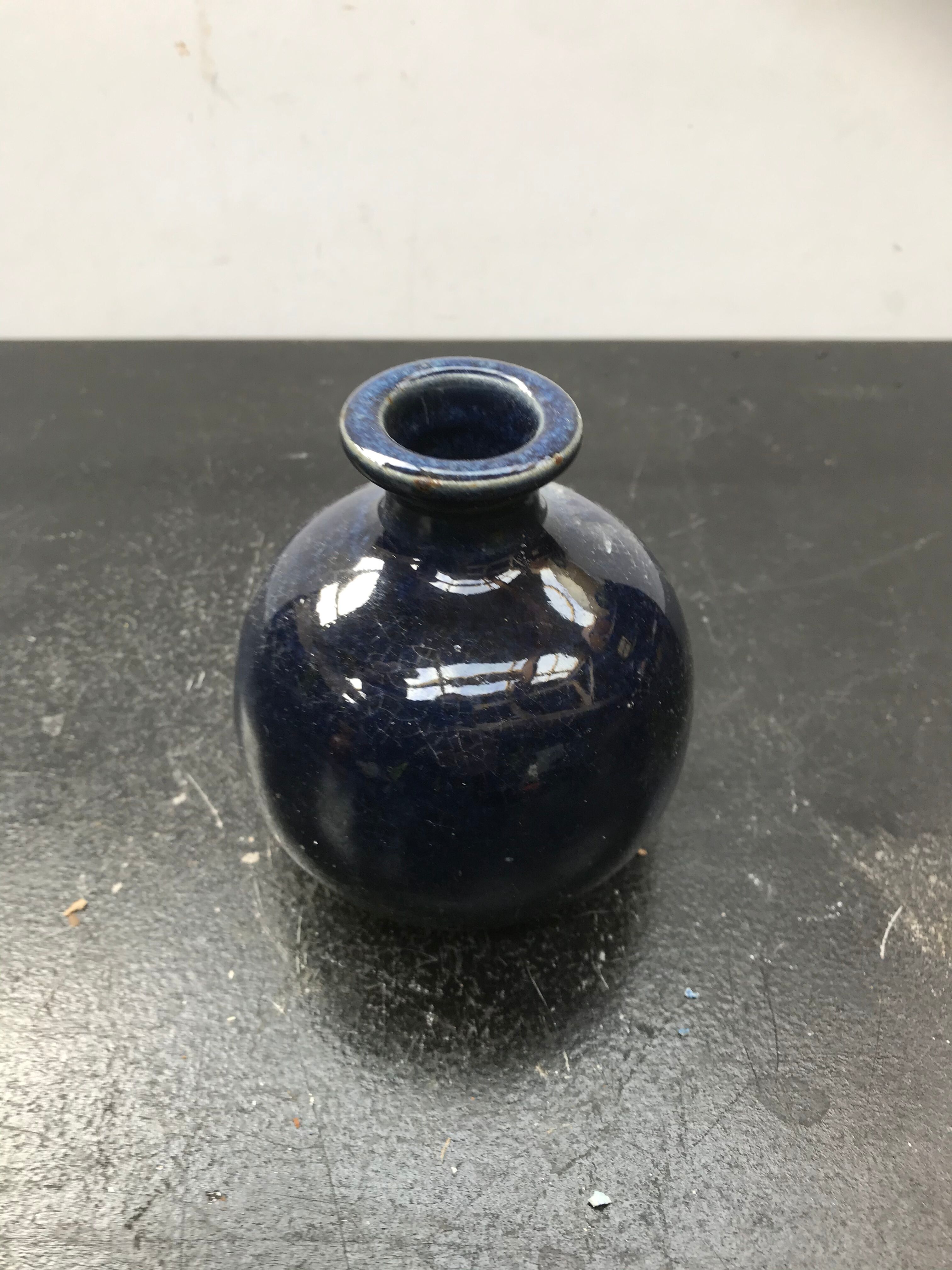 Ancien vase Le Cep boule grès émaillé bleu années 70 vintage