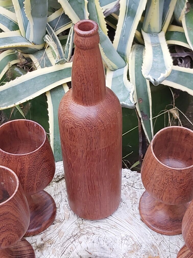 Scandinavian bottle and teak glass service