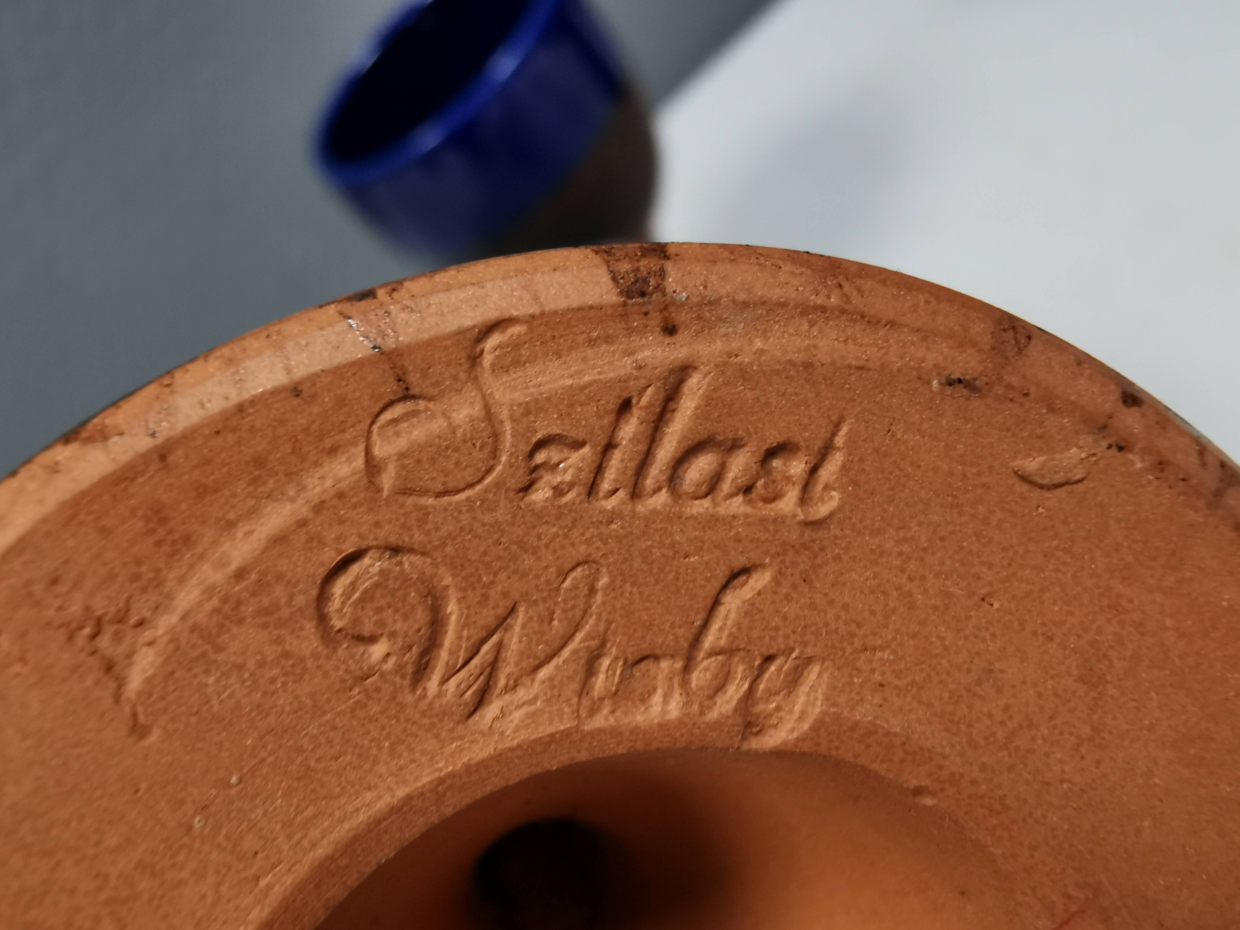 Two mugs in partially blue-glazed ceramic, from Seilast Wisby Sweden