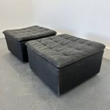 Large Swiss Poufs in Patinated Grey Leather from de Sede, 1970s, Set of 2