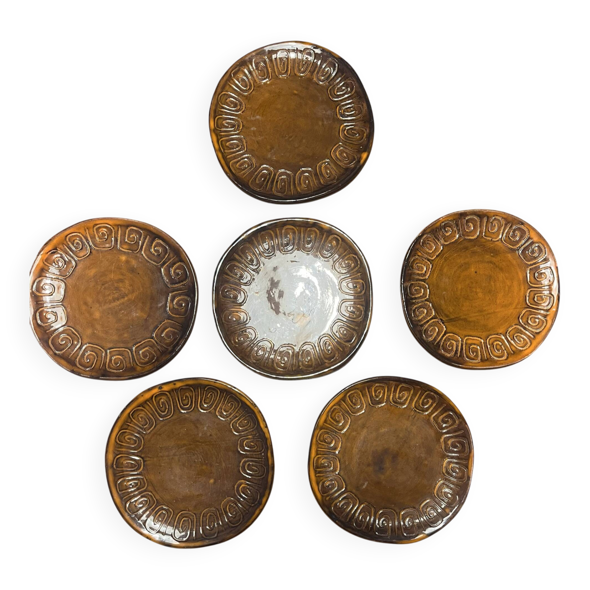 6 handmade ceramic plates – Alain Maunier, Vallauris – Year