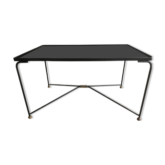 Coffee table circa 1950 metal mount top glass french work