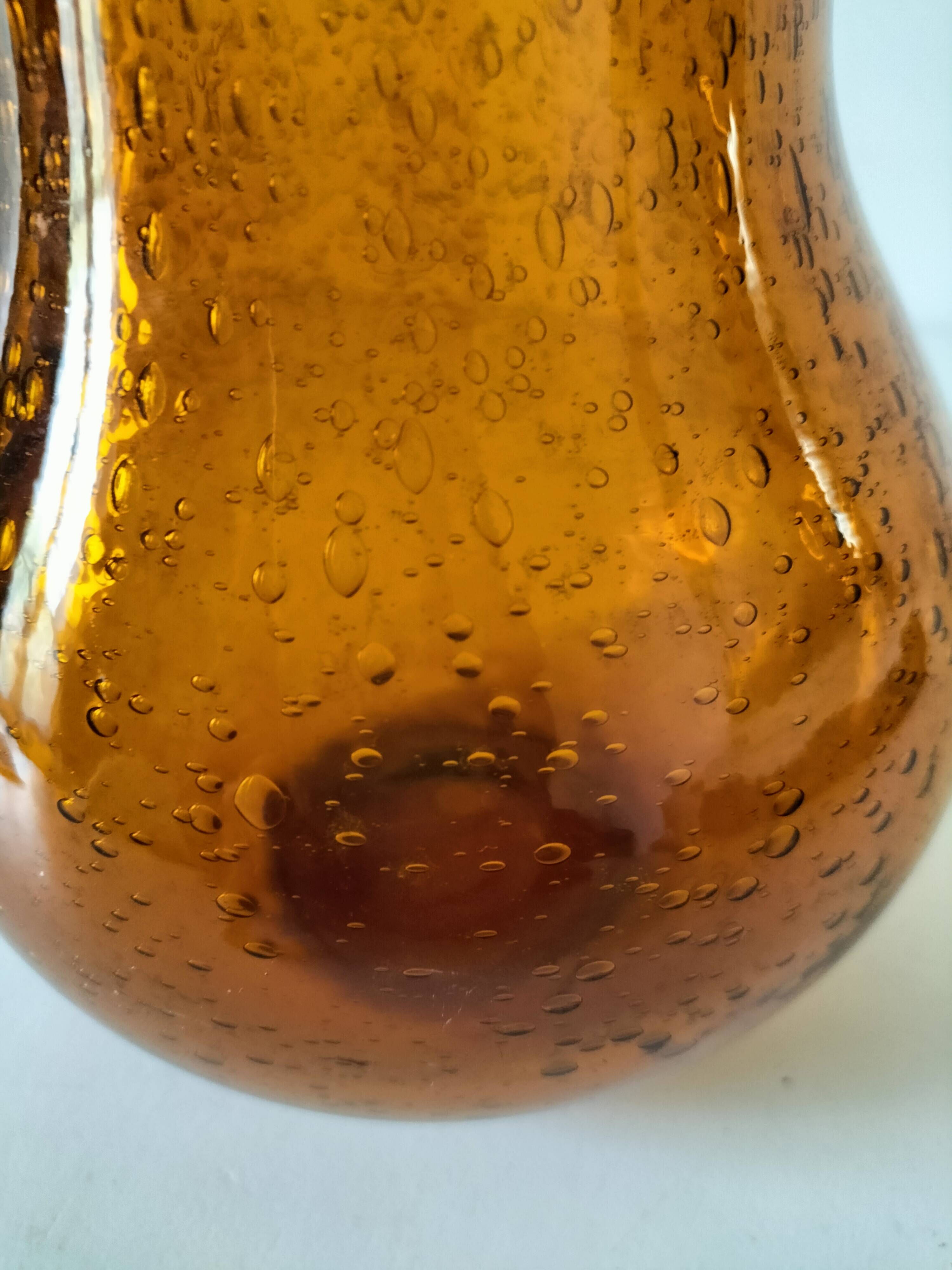 Blown glass pitcher with bubbles from Biot – amber colour
