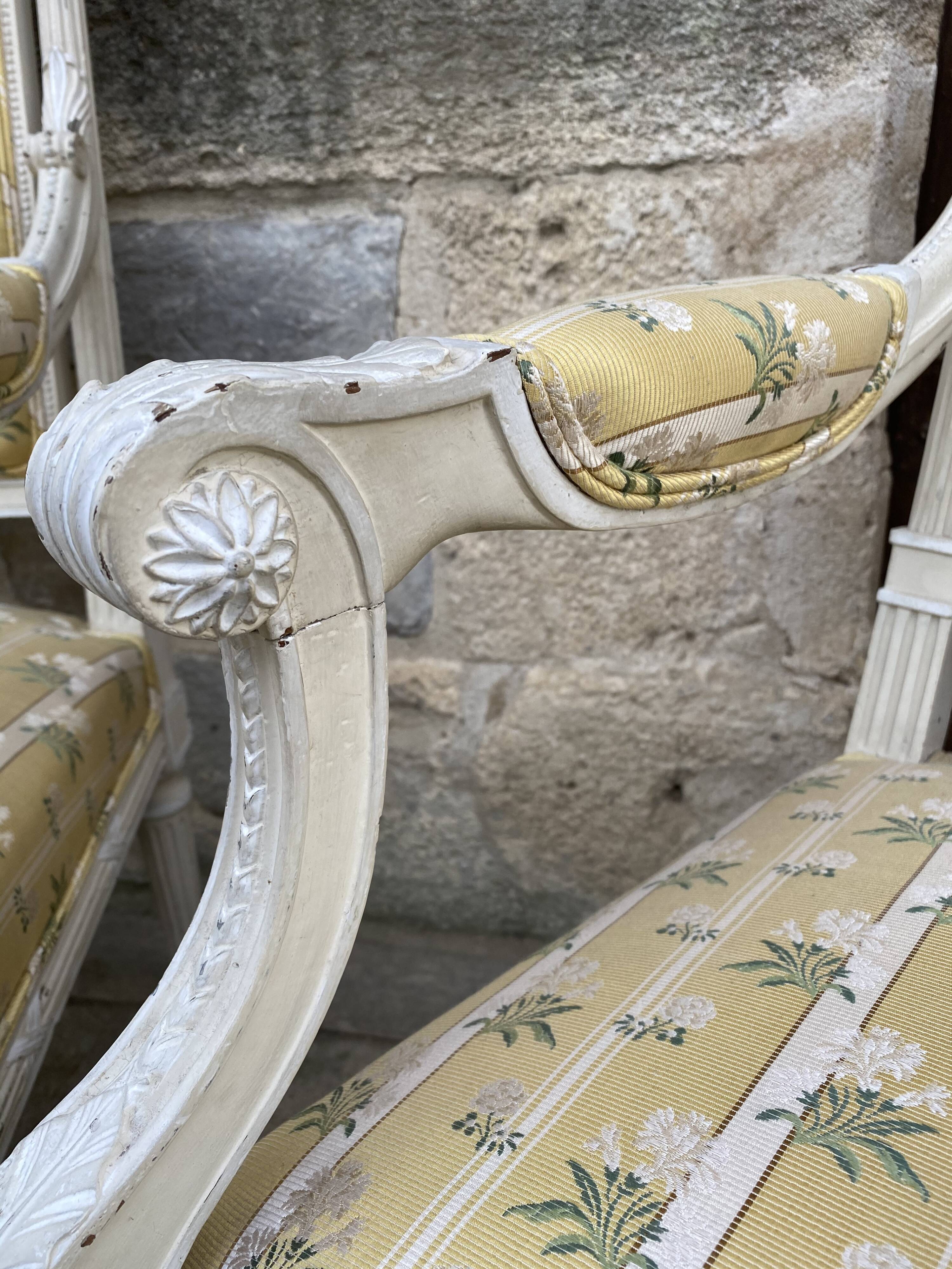 Pair of chairs shepherdesses Louis XVI patinated wood