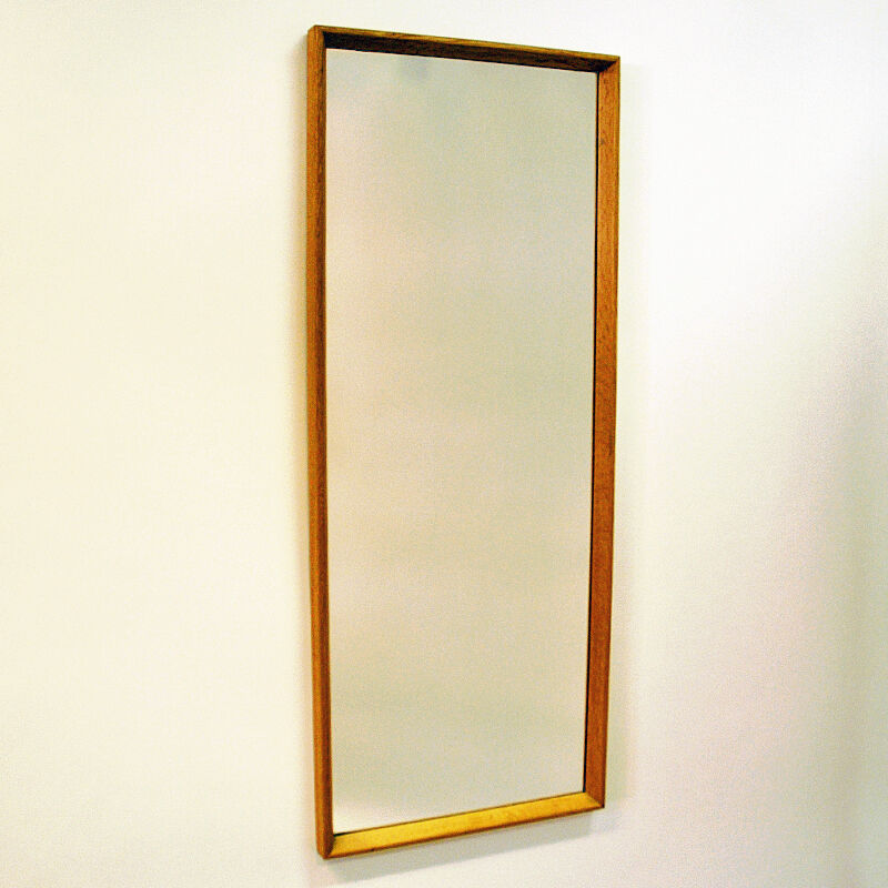 Vintage oak wall mirror by Nyge Verken Nyköping - Sweden 1960s