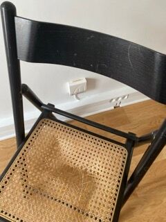 Set of 4 folding chairs in canning and black wood 60s