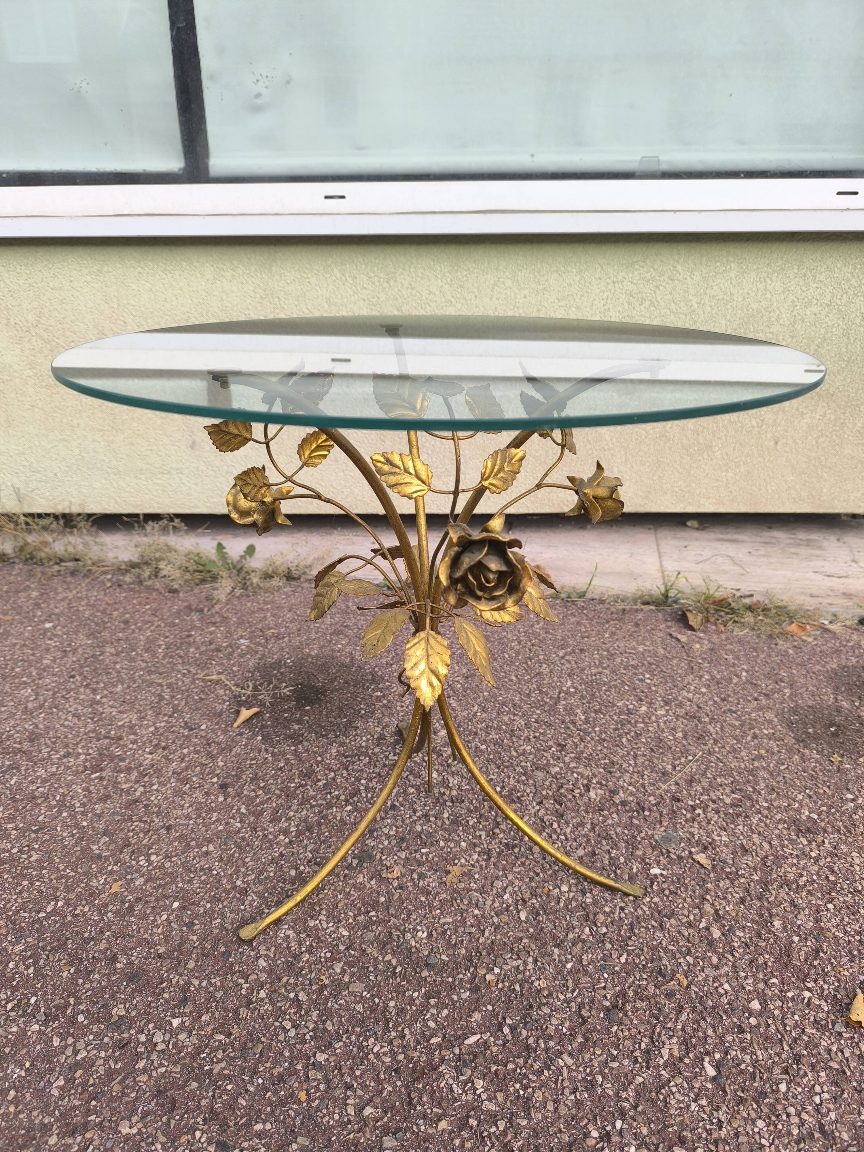 Florentine gold metal floral glass coffee table