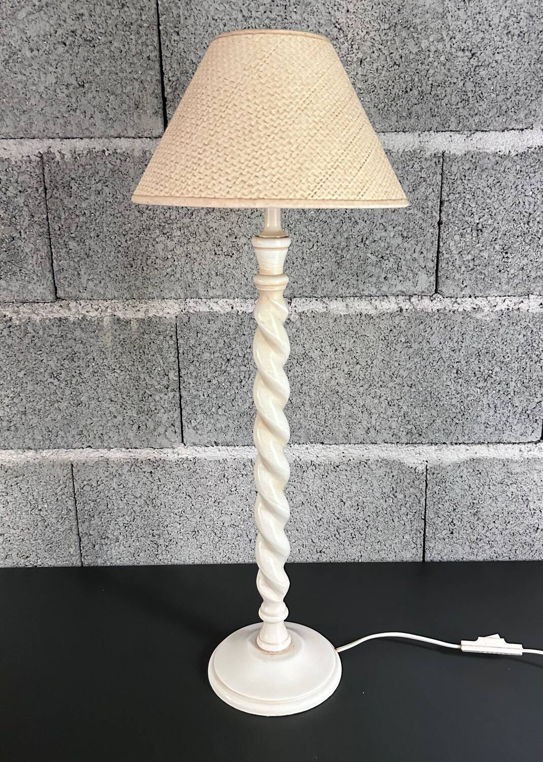 White turned wood lamp