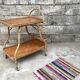 Desserte roulante vintage en bois et en rotin