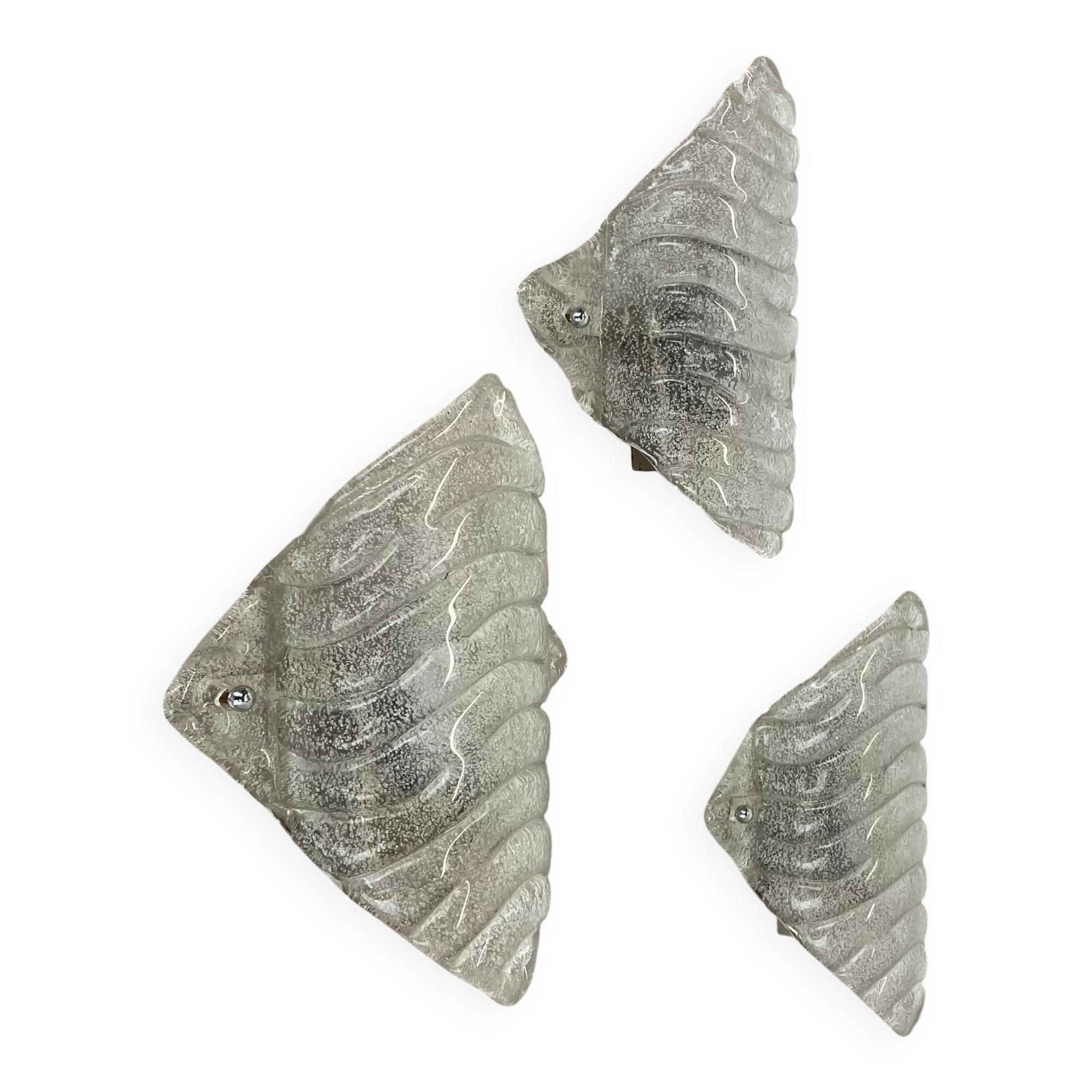 Set of 3 Murano Ice Glass Wall Lights/Sconces by FISCHER Leuchten, Germany, 1970
